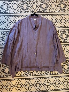 Women's Lavender Linen Button-Down Relaxed A-Line Shirt